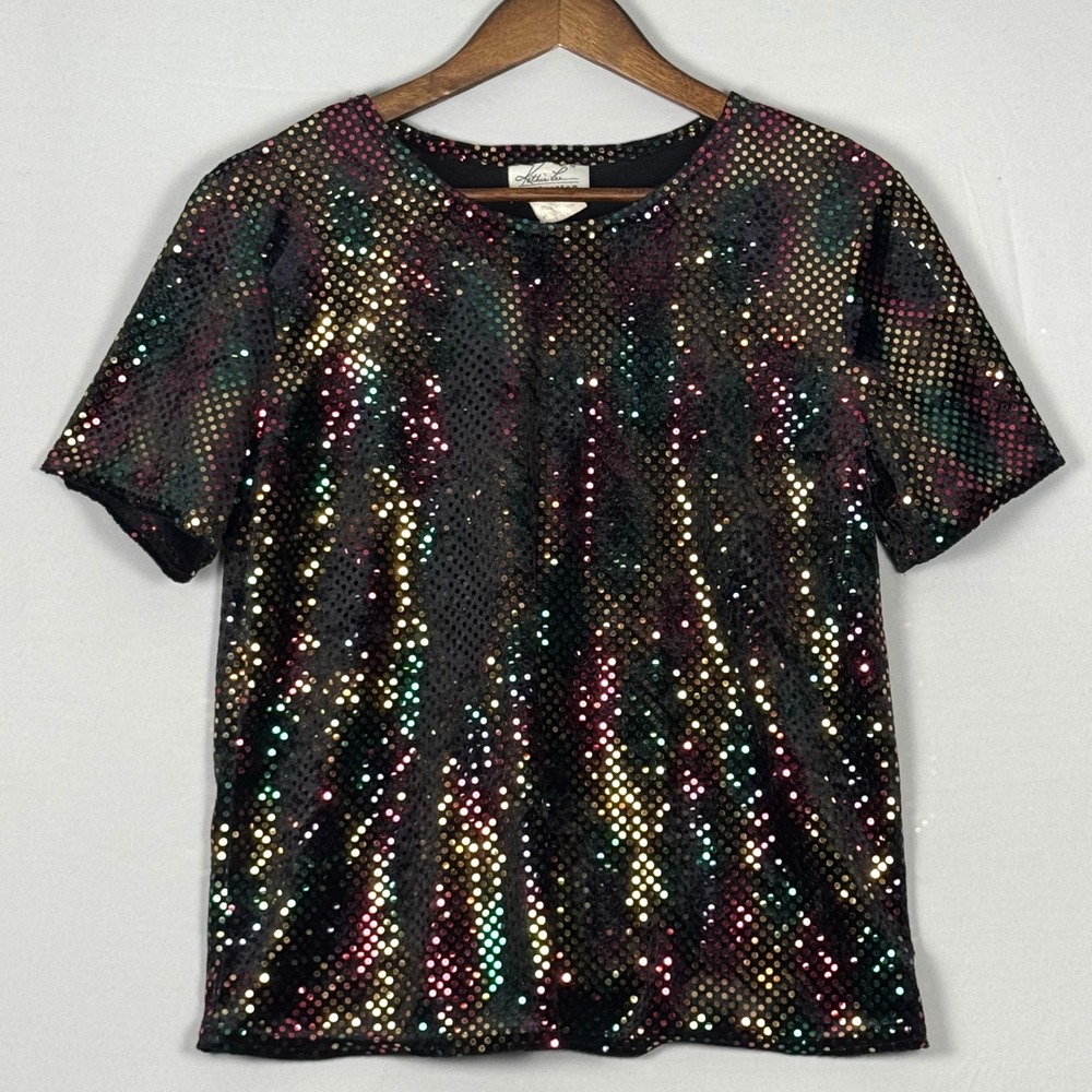 Kathie Lee Collection Top Women Medium Black Multicolor Polka Dot Excellent Y2K